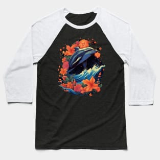 Cute Dolphin and Flowers Baseball T-Shirt